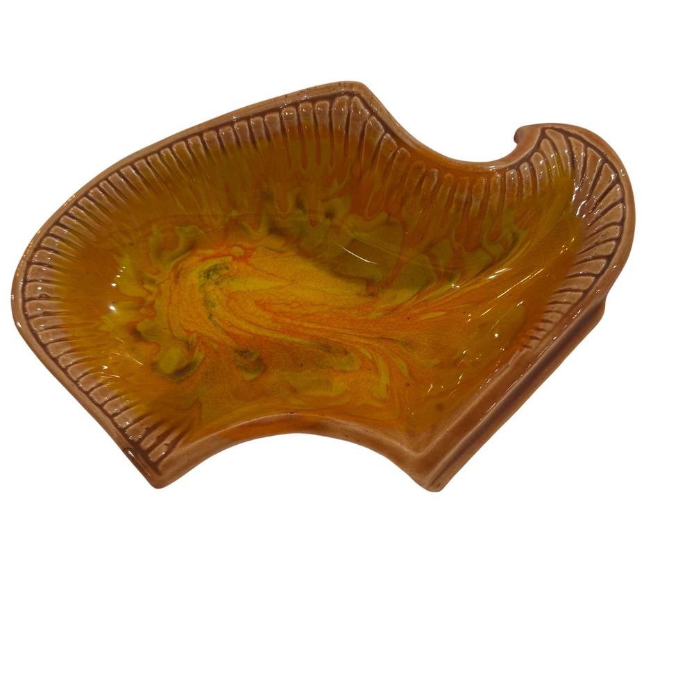 Vintage California Pottery Drip Glaze Atomic MCM Orange USA Hippy Ashtray Bowl